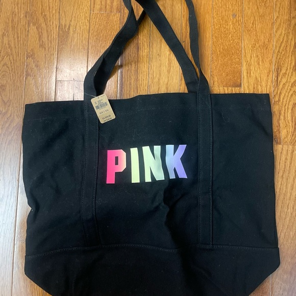 PINK Small Tote Bag - Black w/ Multicolored PINK logo - Picture 6 of 9